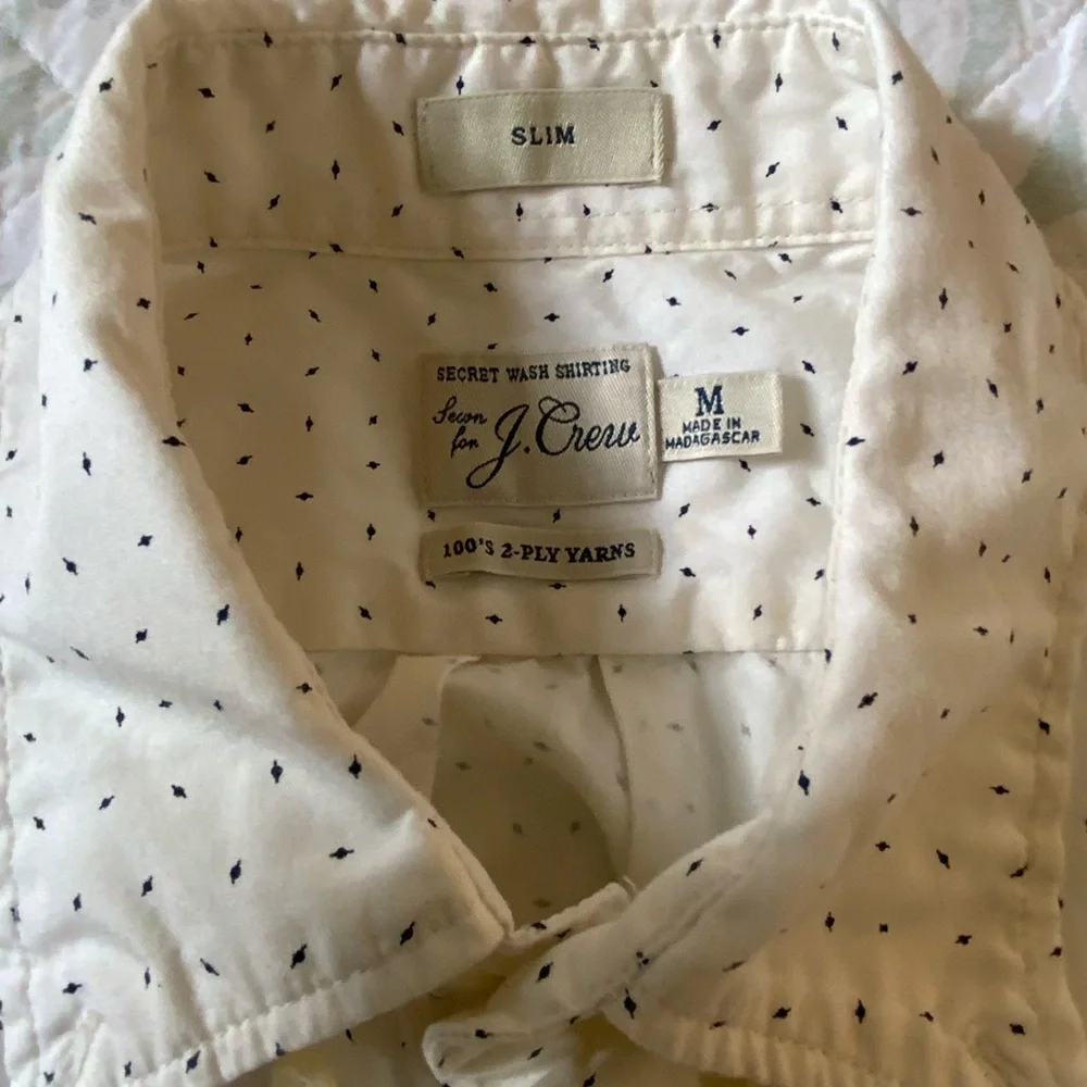 J.Crew Slim Fit Secret Wash Shirt Medium White Navy Micro Print